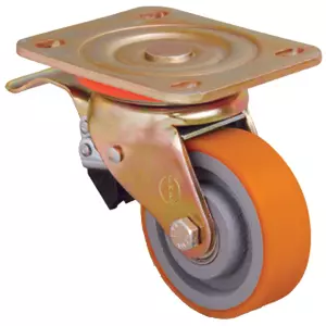 Полиуретановое колесо поворот. с торм. VB 80 мм, 200 кг (обод - чугун, шарикоподш.)